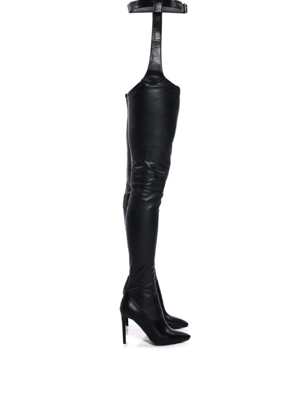 Faux Leather Over-the-Knee Stiletto Chap Boots in Black